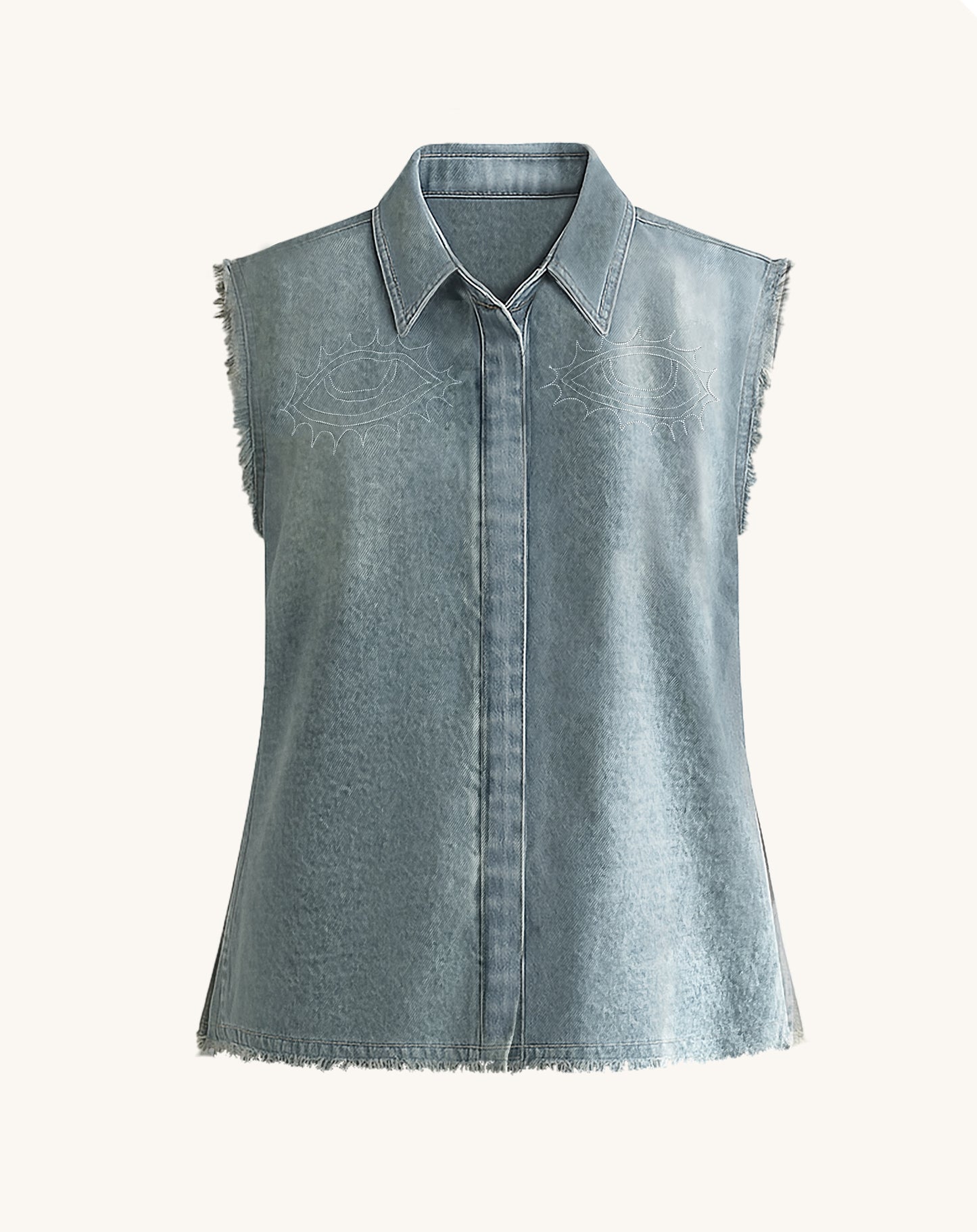 Eyes Denim Shirt and Shorts Set