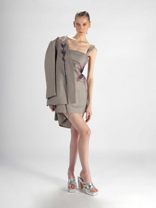 Embroidered Blazer and Dress Set