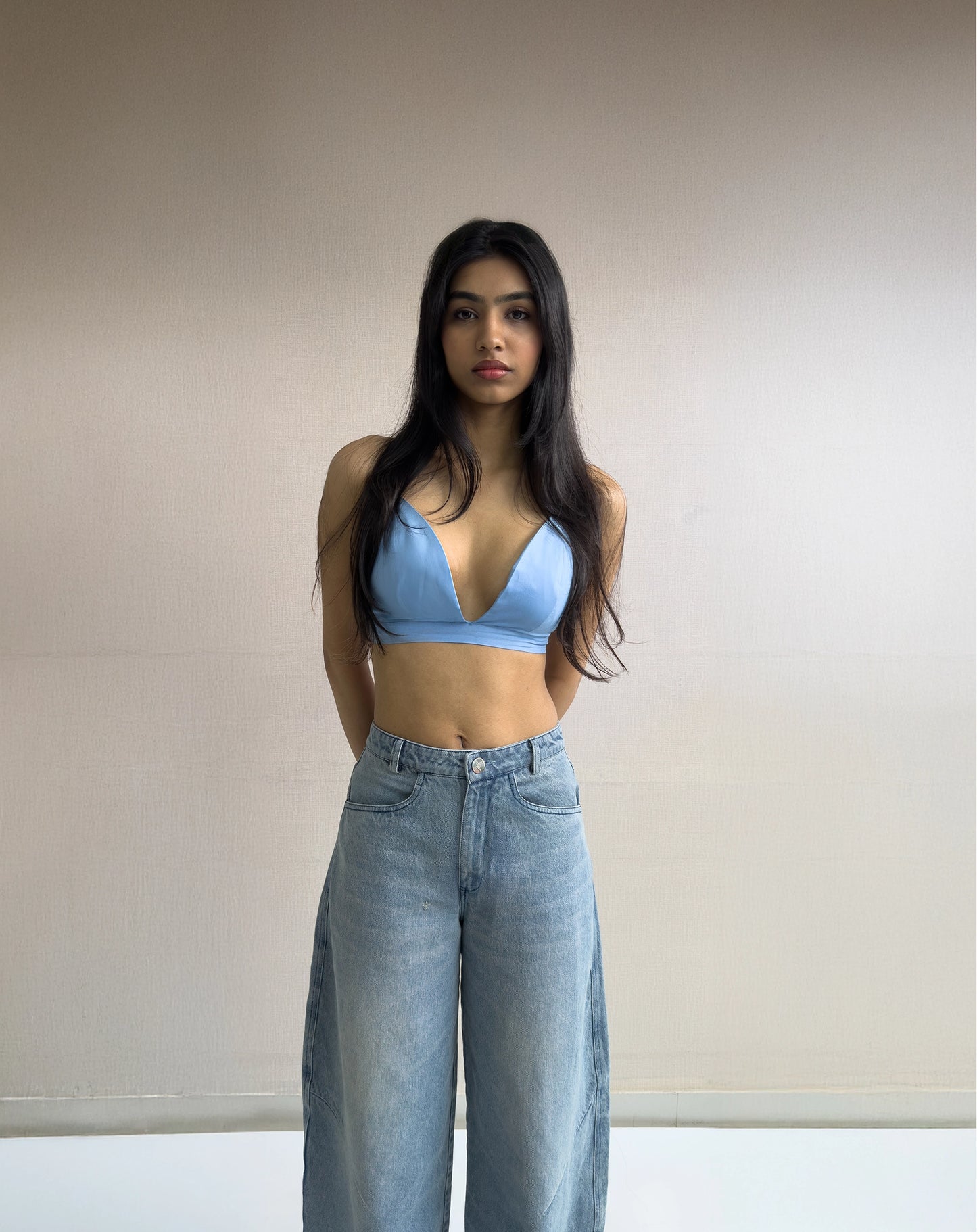 Blue Strong Shoulder Top with Bikini