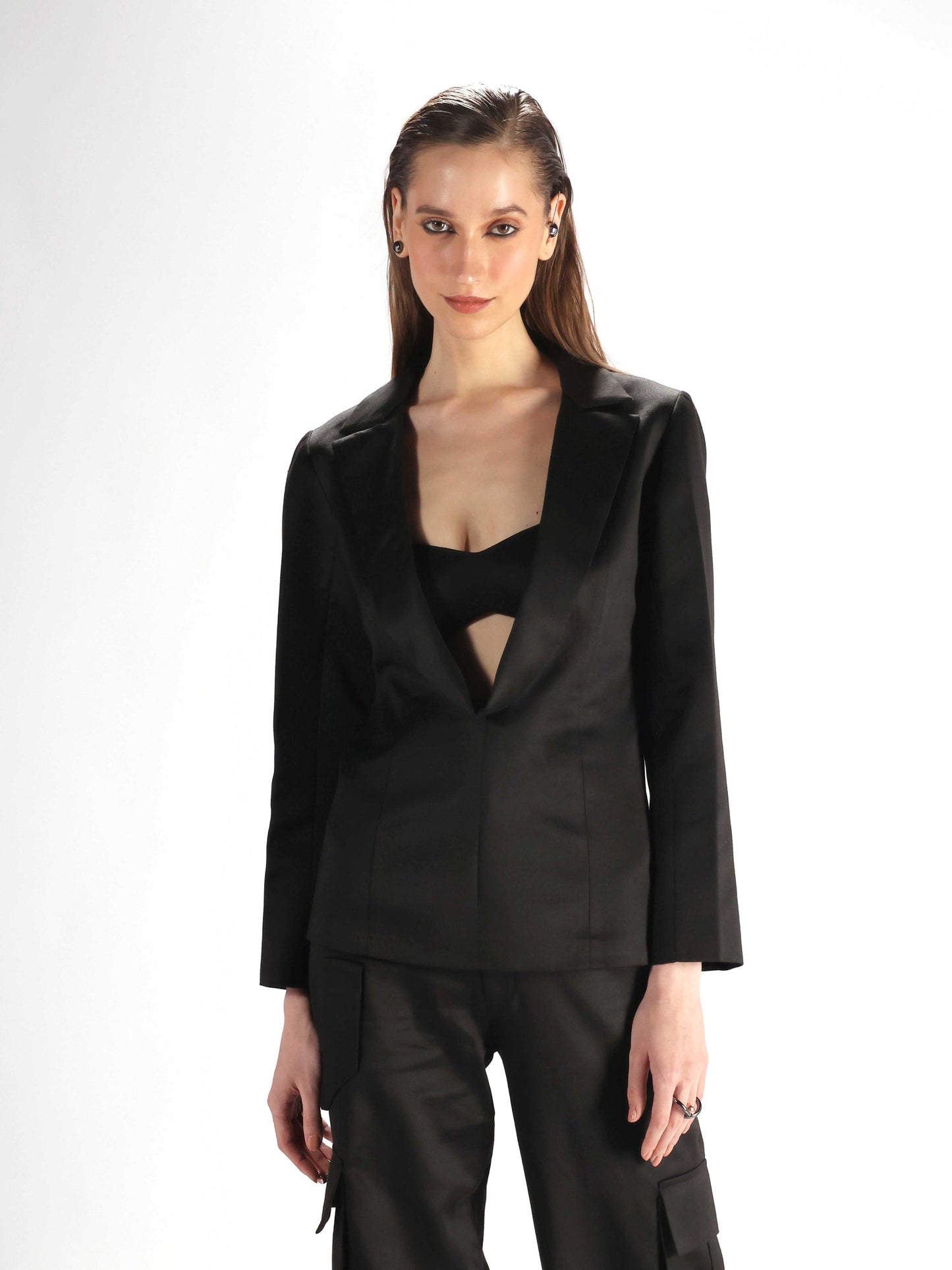 Black Cowl Lapel Blazer