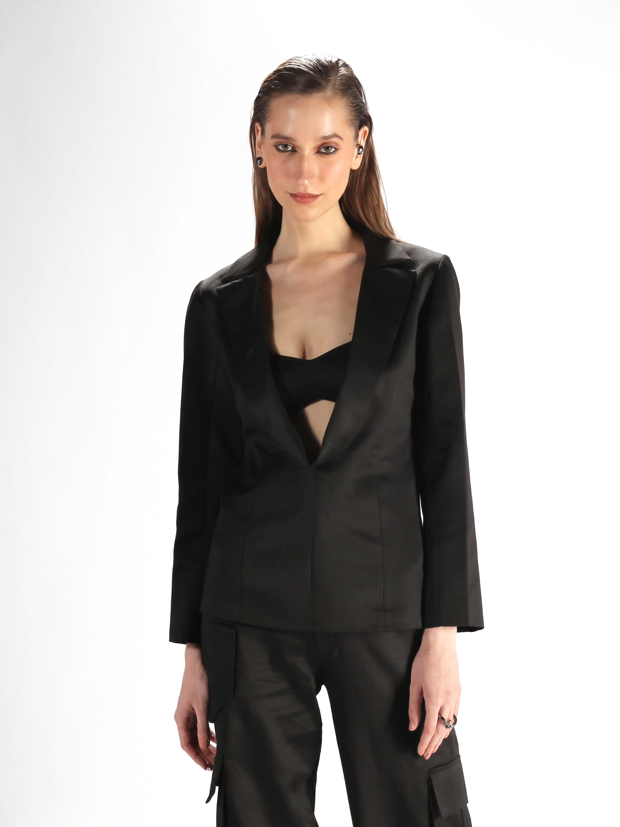 Black Cowl Lapel Blazer
