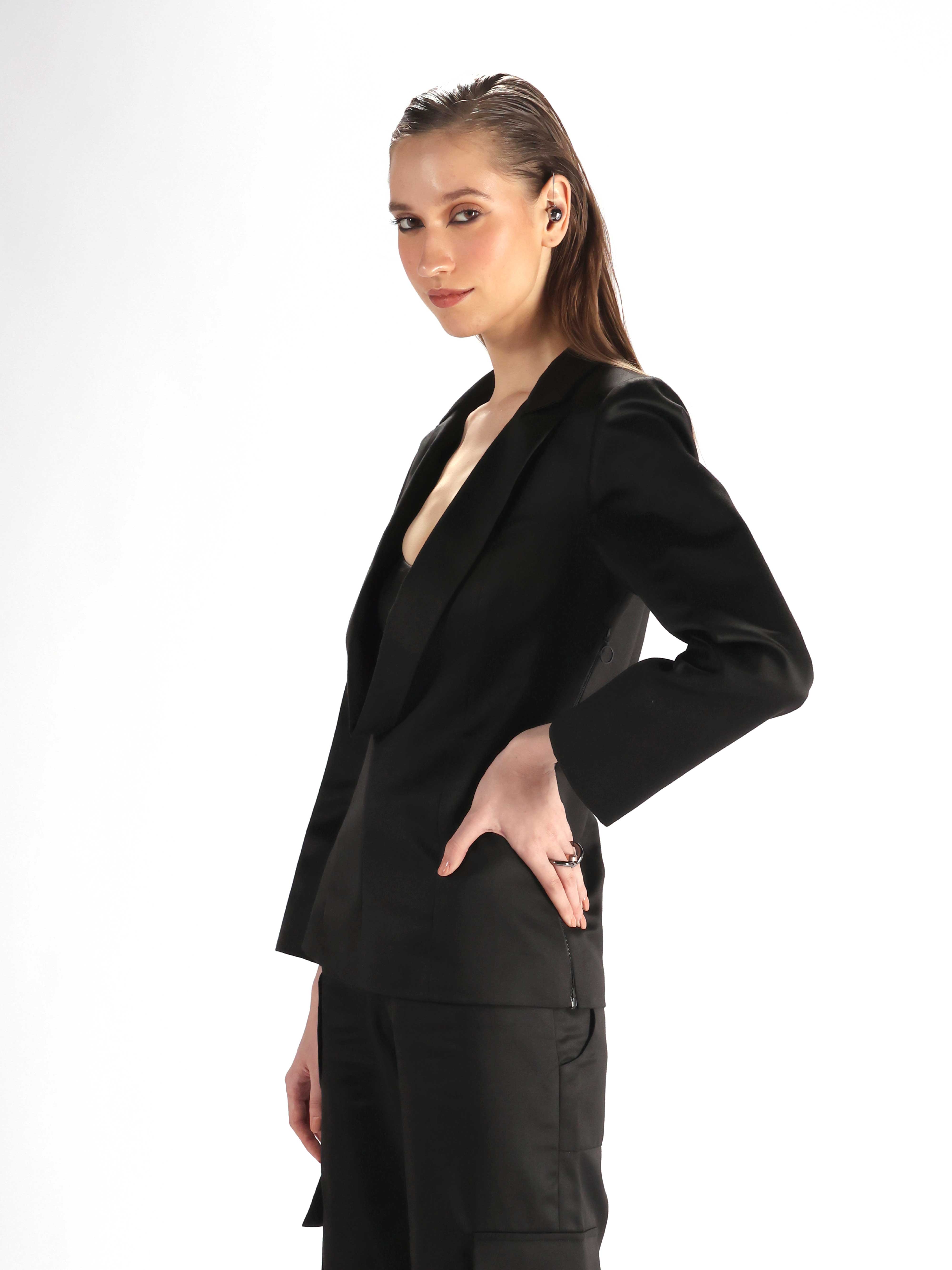 Black Cowl Lapel Blazer