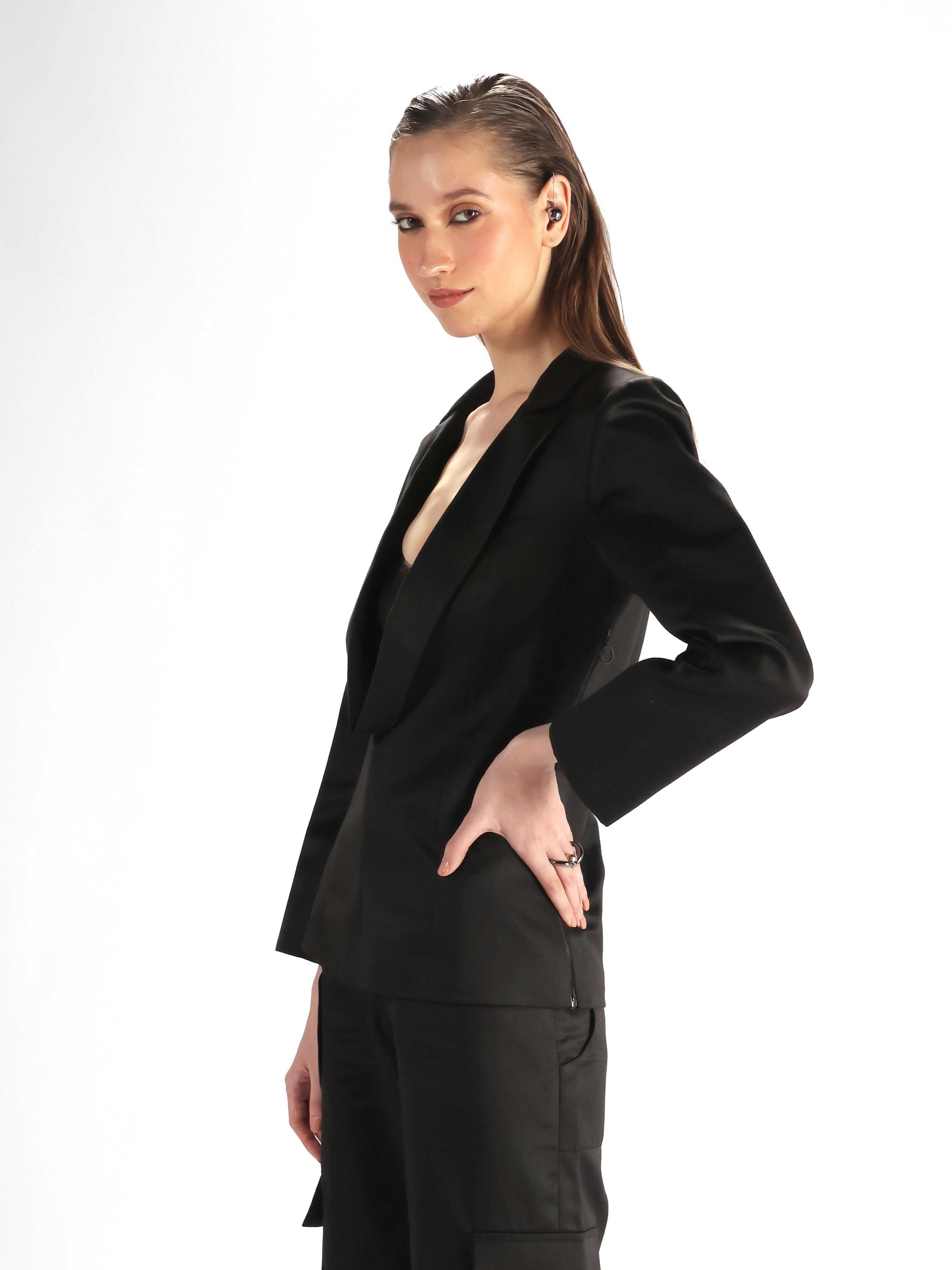Black Cowl Lapel Blazer