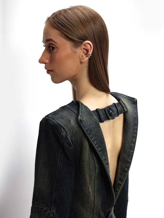 Denim Blazer with Open Back