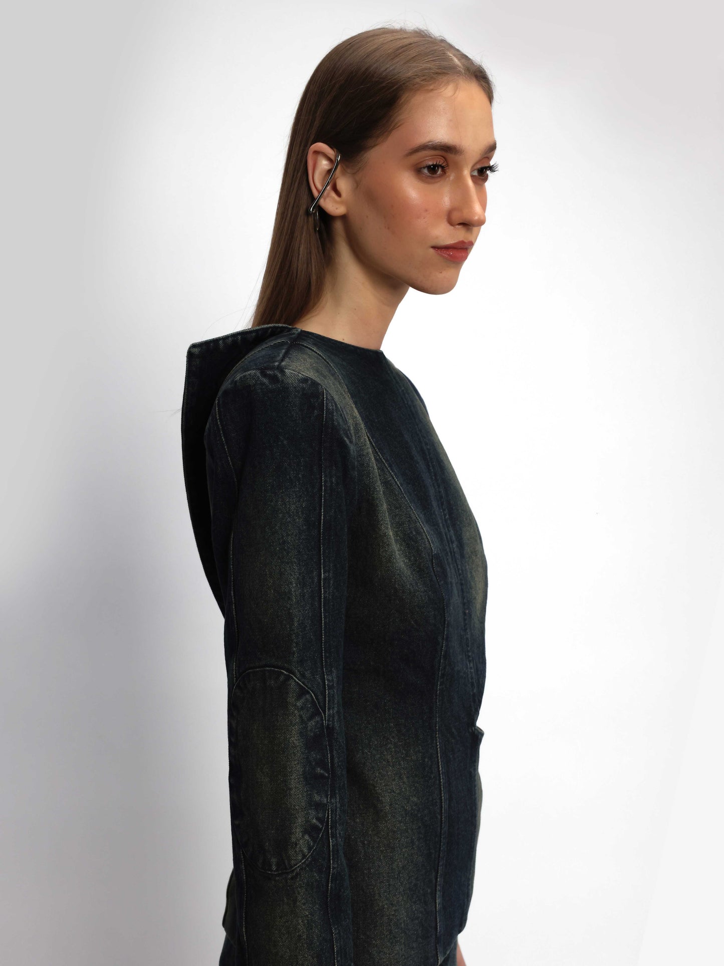 Denim Blazer with Open Back