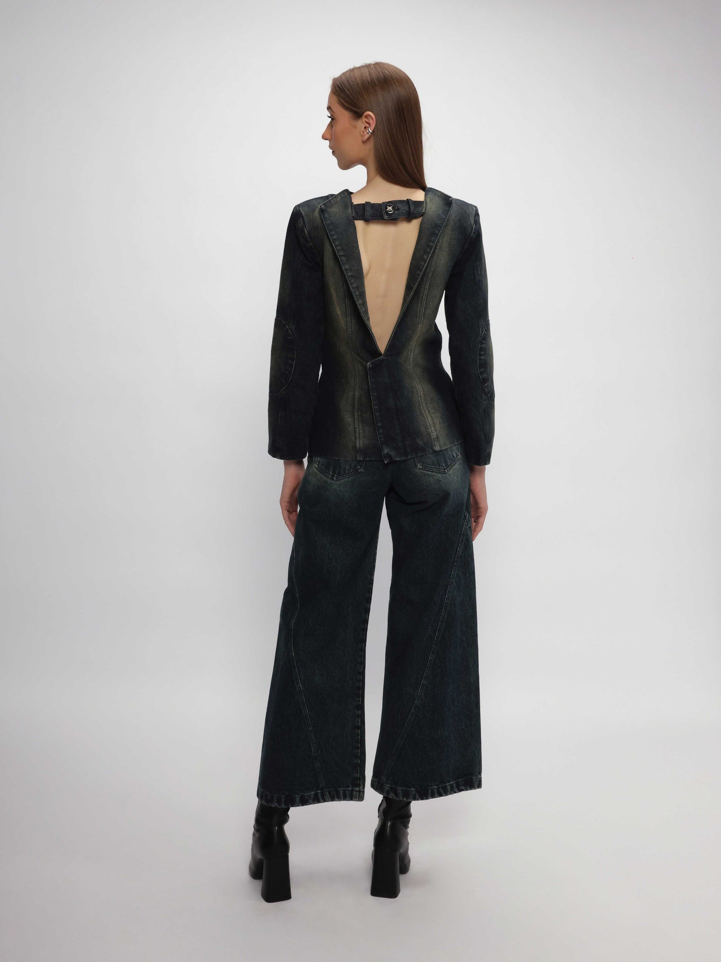 Denim Blazer with Open Back
