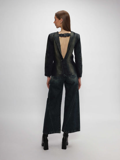 Denim Blazer with Open Back